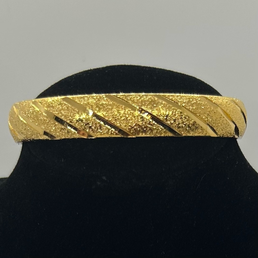 Vintage Gold Tone Cuff Bracelet Textured Diagonal Striped Pattern - New